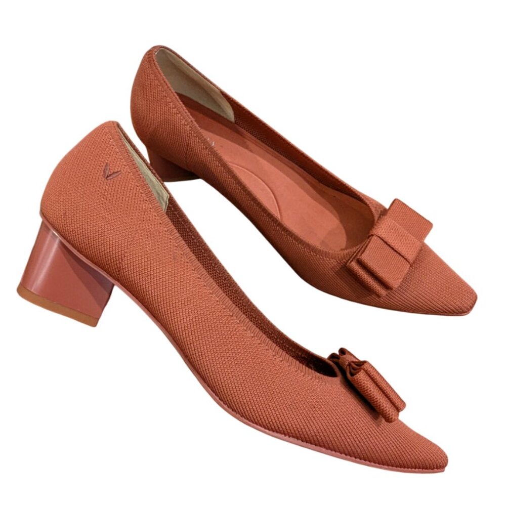 VIVAIA Titli Pointed-Toe Bow Heel 41 Terracotta Orange-Red Rust Block Heel